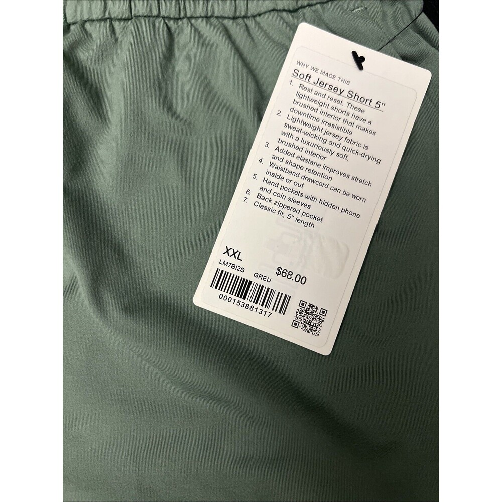 Lululemon Men’s Soft Jersey Short 5 Inch Inseam Grey Eucalyptus Green XXL New - Picture 3 of 5
